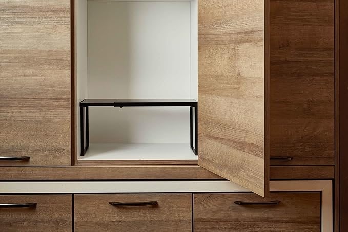 Nxconsu Cabinet Shelf Expandable Organizer Riser Rack for Kitchen Pantry Cupboard Under Sink Countertop Home Organization Extra Storage Space Saver Heavy Duty Metal Edgeless Design Black Extra Large