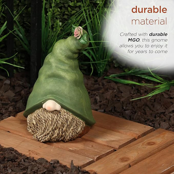 Alpine Corporation QWR1440 Gnome Head with Sculpted Rope Beard and Flower on Hat, Playful Décor for Garden & Patio, 10