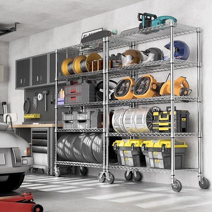 5-Shelf Storage Shelves,Wire Shelving Heavy Duty Metal Storage Shelving Unit Adjustable Garage Shelving Rack Pantry Kitchen (Chrome, 5 Tier,17.7