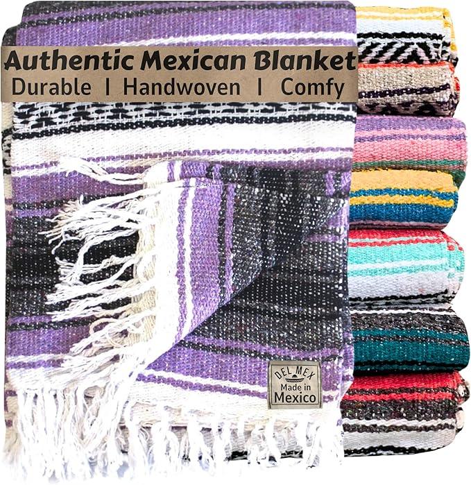 Del Mex Classic Mexican Blanket, Large Authentic Woven Falsa Throw (70