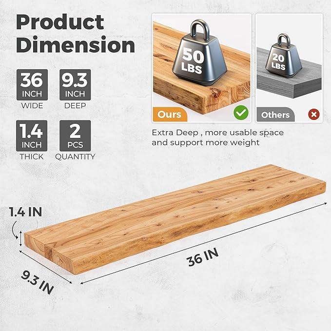 RICHFOCUS Live Edge Elm Floating Shelves - 36