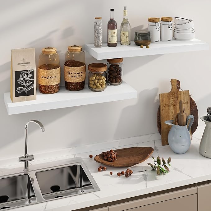 Fun Memories White Floating Shelves 36 Inch Long, 8 Inch Deep Floating Shelf for Wall, 36