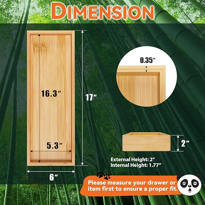 Bamboo Drawer Organizer for Kitchen & Bath, Extra Large Stackable Tray for Silverware, Toiletries & Utensils, 2 Pcs, 17
