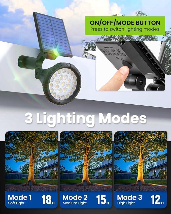 Solar Spot Lights Outdoor Waterproof, Flag Pole Light Solar Powered Halloween Lights, Landscape Spotlights for Tree, House, Yard, Garden, Christmas Decorations-2Pack Warm White