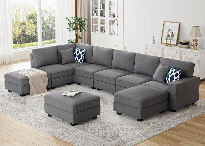 L Lengend Vansen Modular Sectional Sofa U Shaped Couch with Ottoman Modern Reversible Corner Sectional Couch for Living Room (Dark Grey, U Shaped Sofa-4)