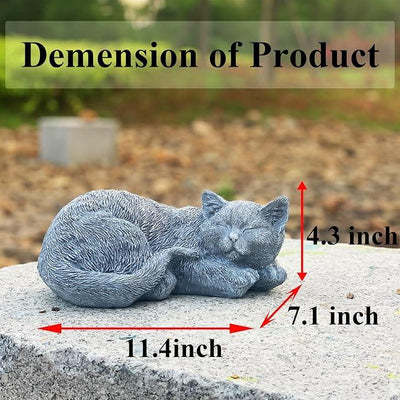 Cat Garden Statue Decoration, Memorial Stone Peaceful Sleeping Figurine for Patio Lawn Porch, 11.5