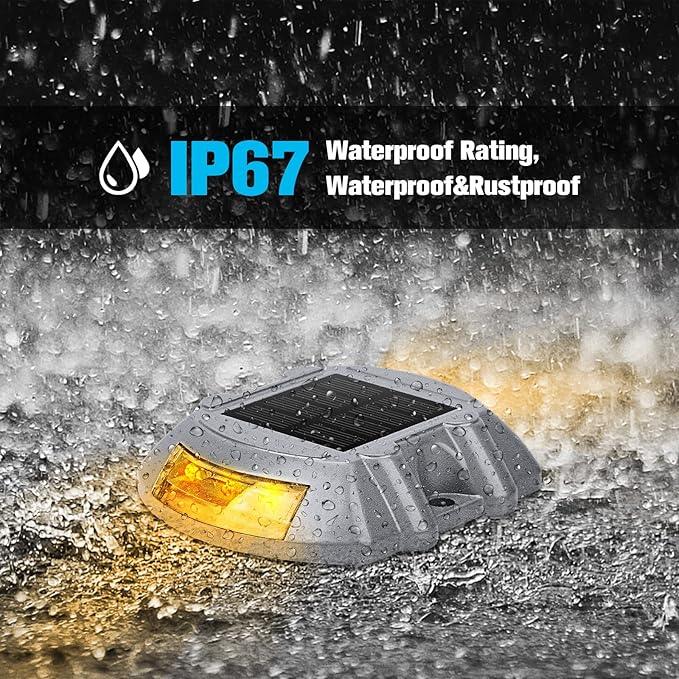 VOLISUN Solar Deck Lights, 16-Pack Led IP67 Waterproof Outdoor Warning Step Lights for Driveway, Sidewalk, Garden Pathway, Yard (Warm White)
