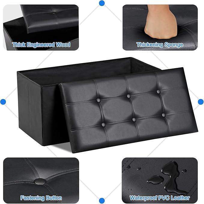 SUPER DEAL 30 inches Folding Ottoman with Storage, Bedroom Footrest Bench, Rectangle Sotrage Chest for Living Room Entryway, 30