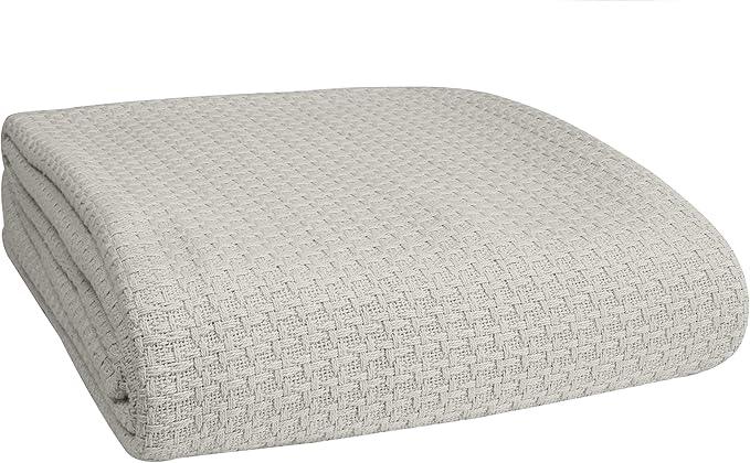 BELIZZI HOME 100% Cotton Bed Blanket, Breathable Bed Blanket King Size, Cotton Thermal Blankets King, Perfect for Layering Any Bed for All Season, Light Grey