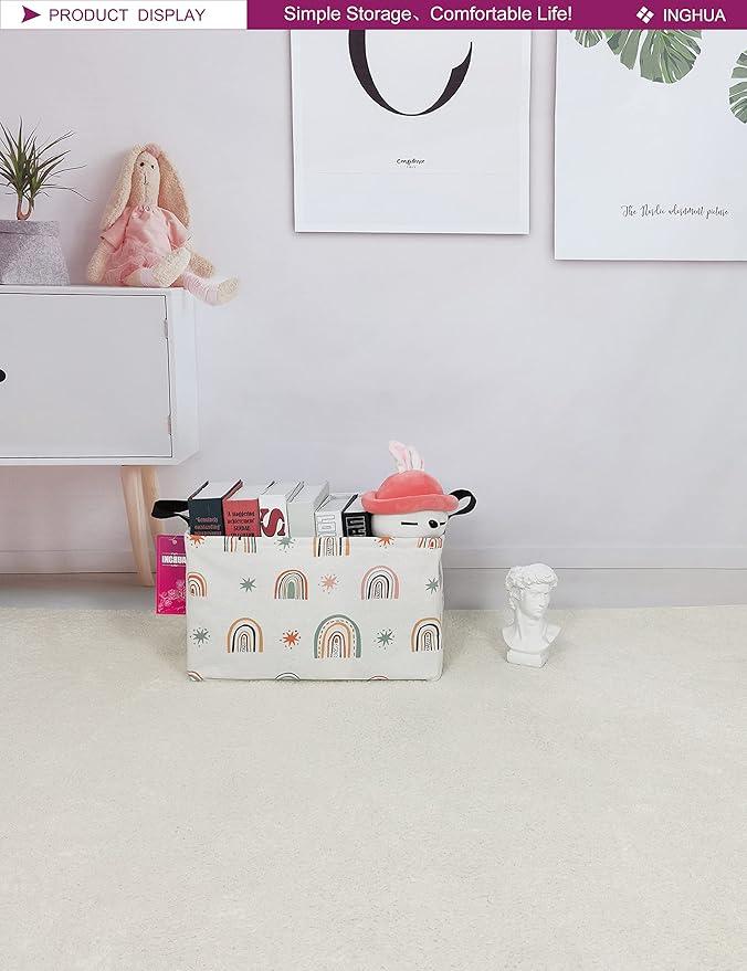Rectangular Storage Basket Fabric Organizer Bin for Toys,Books,Clothes,Gifts,Pets-Perfect for Home,Office,Nursery,Dorm,Shelf(Rec-Star Rainbow )