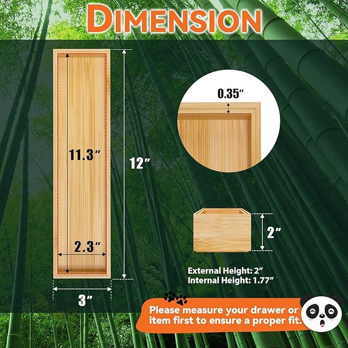 Bamboo Drawer Organizer, Narrow Stackable Cutlery Tray for Kitchen, 2 Pcs Silverware & Utensil Box, 12