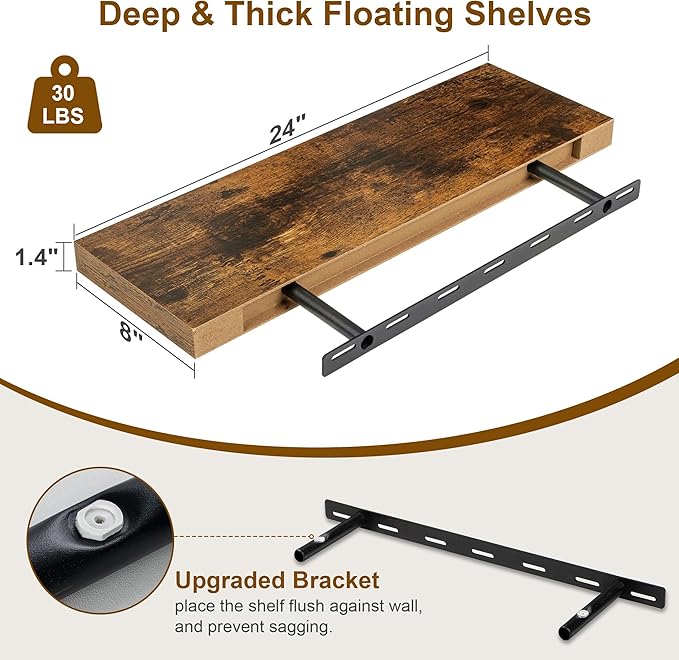 Floating Shelves, 8 Inch Deep Floating Shelves, 24