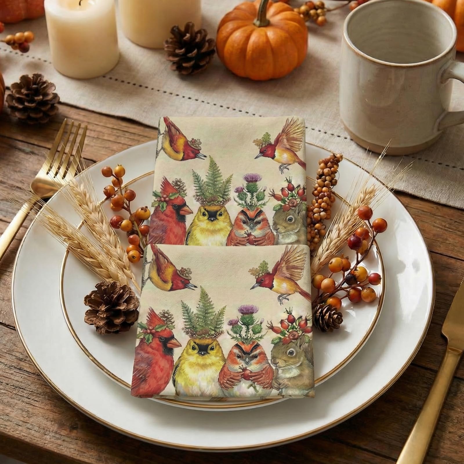 Khen Woodland Napkins, 100 Pack 4 Designs, 5
