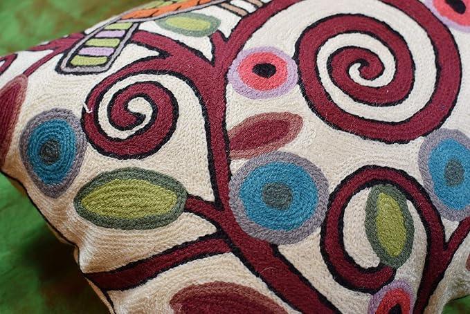 Lumbar Klimt Modern Pillow Cover | Cream, Multicolor Tree of Life, Birds, Floral Suzani Floral Pattern | 14