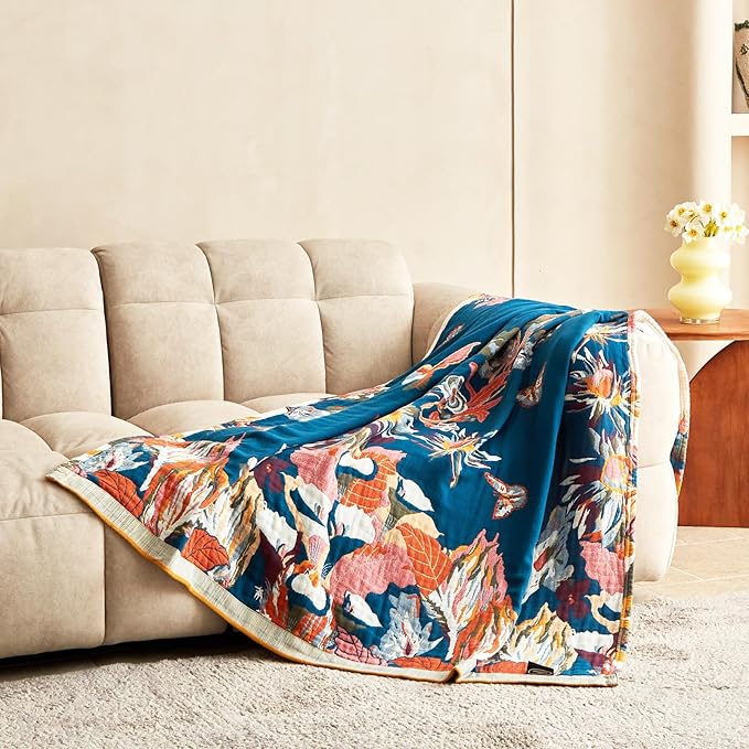 MSGKV Boho Throw Blanket for Couch and Sofa Cotton Cover for Living Room Floral Throw Cozy Blankets (D-Flower and Butterfly, 50