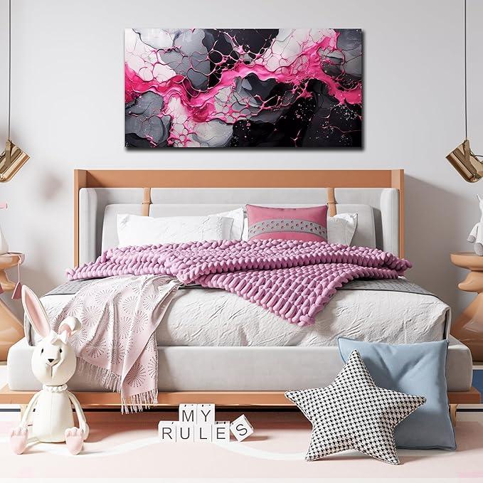 GUGIKA Pink Wall Art for Living Room, Abstract Canvas Wall Decor for Bedroom Decor, Modern Print Paintings, Size 24x48 Inches