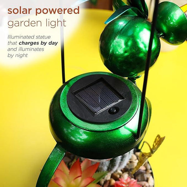 Alpine Corporation LYT292SLR-HH Solar-Powered Metal Heron w/Garden Enclosed LED Light Decor, Solar Patio Decor, 16''H, Green