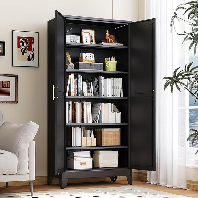 Kitchen Pantry Storage Cabinet with Doors and Adjustable Shelves, Metal ClosetMaid Food Pantry Cabinets, 75