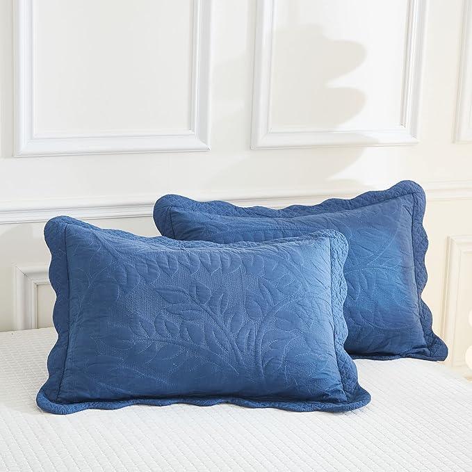 MarCielo 3-Piece 100% Cotton Oversized Bedspread Lightweight Quilt Coverlet Embroidery Farmhouse Bedding Set T0 (Midtone Blue, Oversized King (118