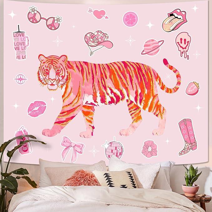 Lunerfex Y2K Tapestry Pink Tiger Wall Tapestry, Cute Tapestries for Bedroom Funny Tapestries Wall Hanging for Bedroom Living Room Decor Pink-3 44
