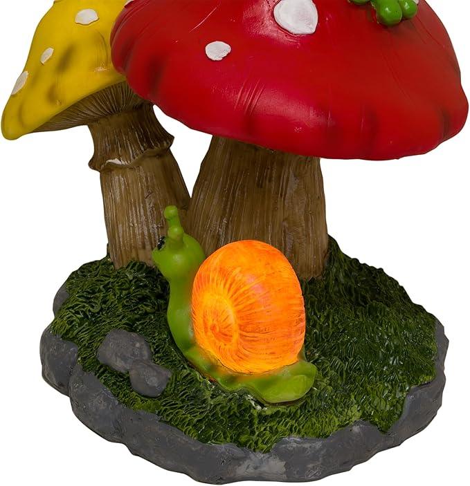 Alpine Corporation ZEN390SLR-S Frog on Mushroom Statue with LED Lights, Solar-Powered LED Frog Garden Statue, 12
