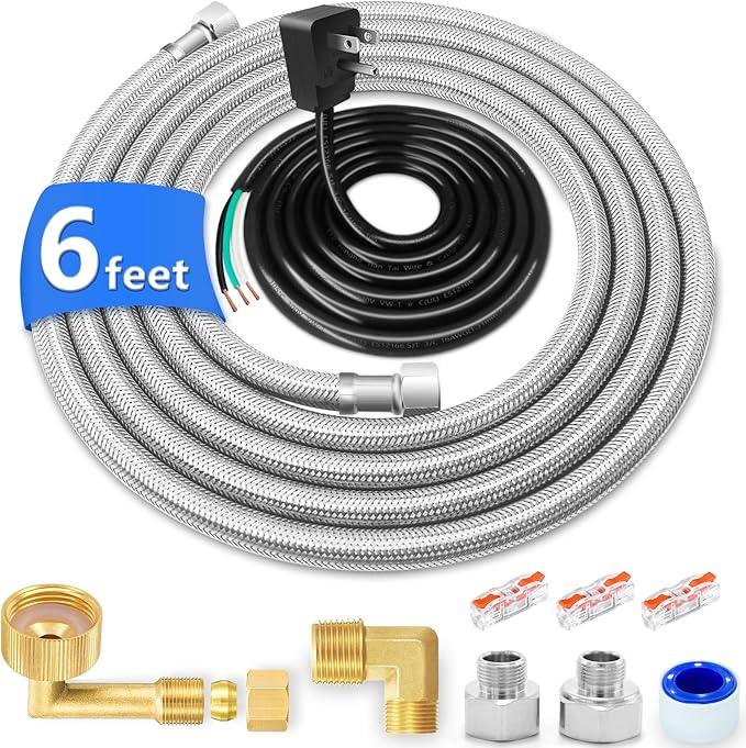 Dishwasher Installation Kit - 6 FT Stainless Steel Dishwasher Hose with 3/8