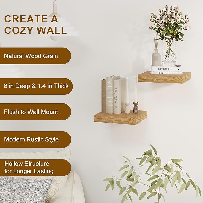 Fun Memories Floating Shelves for Wall, 8 Inch Deep Floating Wall Shelf, 16