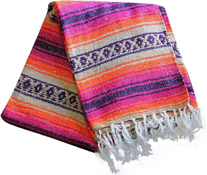 Del Mex Classic Mexican Blanket, Large Authentic Woven Falsa Throw (70