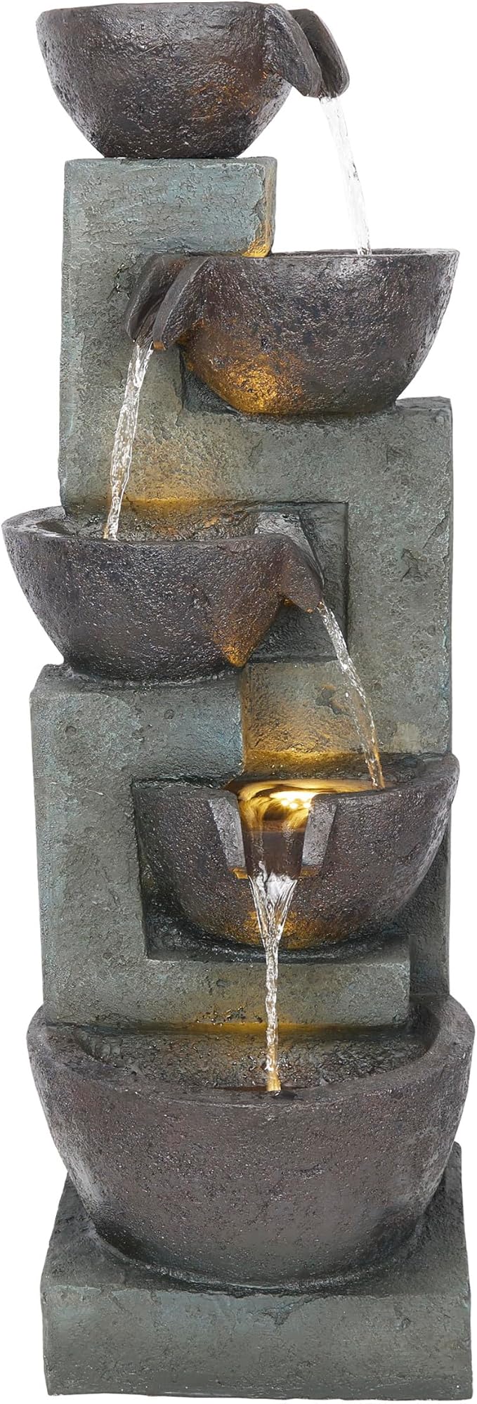 Alpine Corporation TZL390 Elegant Outdoor 5 Tier Bowls Waterfall Fountain with LED Lights for Garden, Patio, Yard, and Outdoor Spaces, Relaxing Cascading Fountain, 39