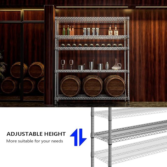 2200 Lbs 5 Tier Storage Rack Metal Wire Shelving Unit, Storage Standing Shelf Organizer for Laundry Bathroom Kitchen Pantry Closet Garage, Chrome 17.7