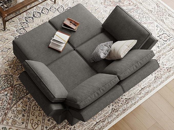 Bellfin Modular Sectional Sleeper Sofa Convertible Sofas with Storage Ottomans Small Sectional Couches for Living Room. Light Grey Couch