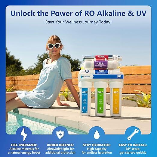 Express Water Reverse Osmosis Alkaline Ultraviolet Water Filtration System – 100 GPD (Deluxe Chrome Faucet)