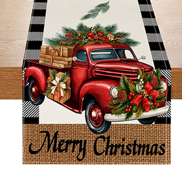 Red car printed table flag Christmas red black checkered linen living room decoration tablecloth