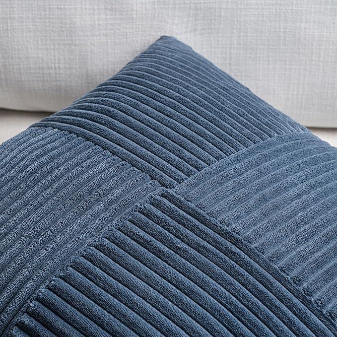 Fancy Homi Set of 2 Dusty Blue Boho Long Lumbar Body Decorative Throw Pillow Cover 14x36 Inch for Bed Couch Bedroom Bench, Soft Patchwork Corduroy Textured Pillow Case, Rustic Farmhouse Room Décor