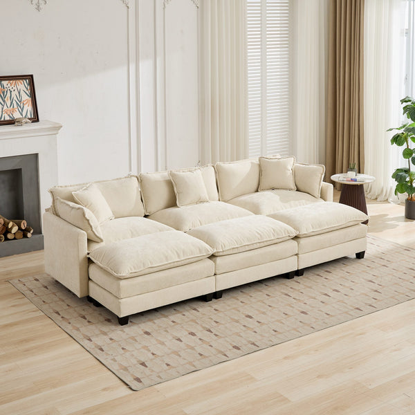 Cloud3 Seats  Sofa (Ottoman is not included)Chenille Fabric in Beige