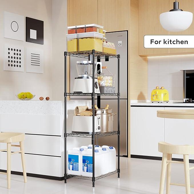 4 Tiers Shelf Metal Storage Shelves Wire Rack Closet Organizers with Wheel for Garage Kitchen Bathroom Laundry Black 11.8