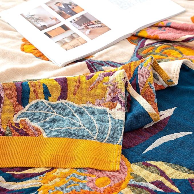 MSGKV Boho Throw Blanket for Couch and Sofa Cotton Cover for Living Room Floral Throw Cozy Blankets (D-Flower and Butterfly, 50