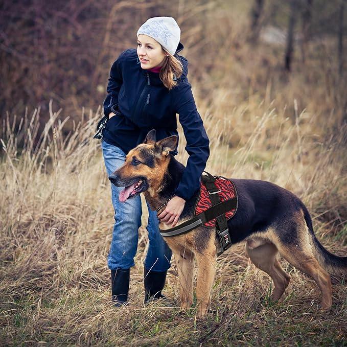 Dogline Dog Harness, Reflective No-Pull Adjustable Vest with Handle for Walking, Training, Breathable, No - Choke Harness for Small, Medium or Large Dogs Room for Patches Zebra Black/Red L 27