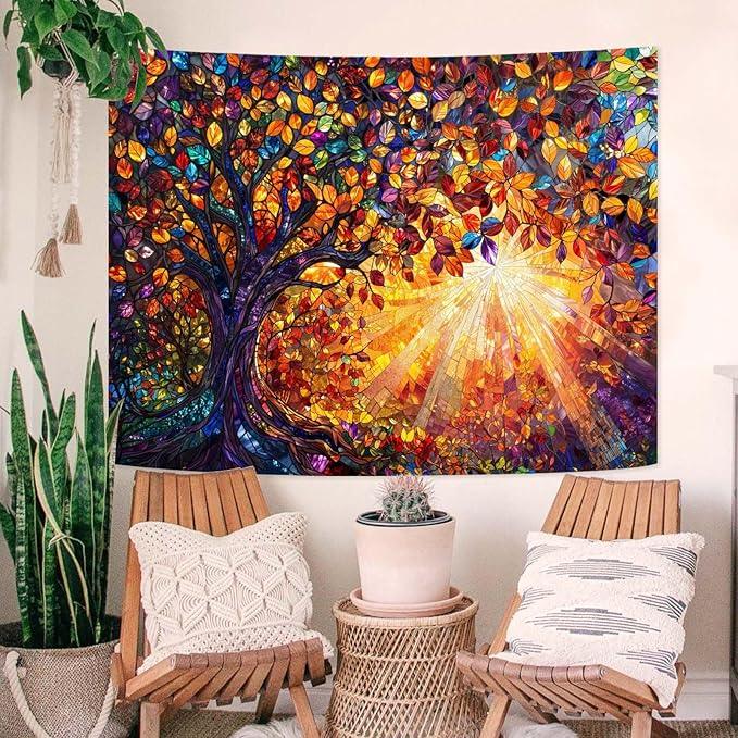 Lunerfex Tree of Life Tapestry Stained Glass Tapestry Wall Decor Tapestries for Bedroom Art Tapestries Wall Hanging for Bedroom Living Room Glass-Tree-03 70