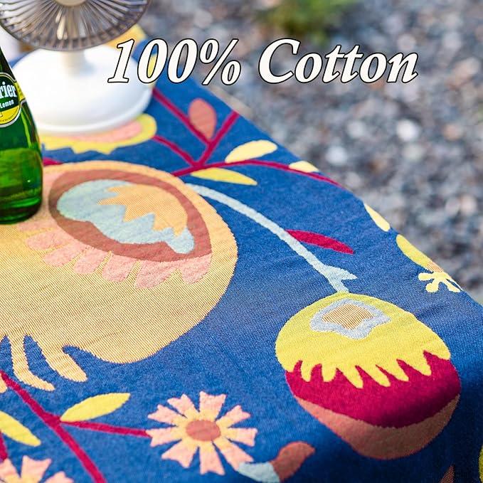Snycler Boho Throw Blanket for Bed, 100% Organic Cotton Muslin Soft Throw-Blue Boho Floral Farmhouse Rustic Spring Summer Fall Decor Blanket for Couch Sofa Quilt and Gift, 60