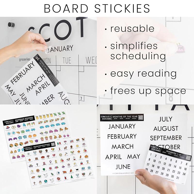 Personalized Clear Acrylic Calendar for Wall, Calendar Whiteboard for Wall, Dry Erase Wall Calendar, Wall Calendar Organizer System for Home (Block, White, 38