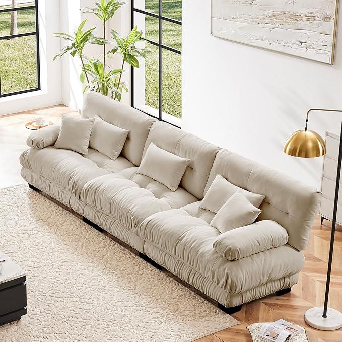 Modular Sectional Sofa Cloud Couch 3-Seater Deep Seat Sofa Couch, Oversized Couch Bed Sectional Couch with Round Bolster Armrests 5 Pillows, Modern Sofa Chair Comfy Couch