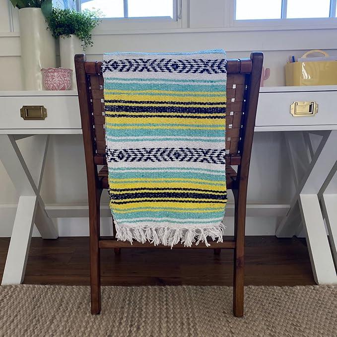 Del Mex Classic Mexican Blanket, Large Authentic Woven Falsa Throw (70