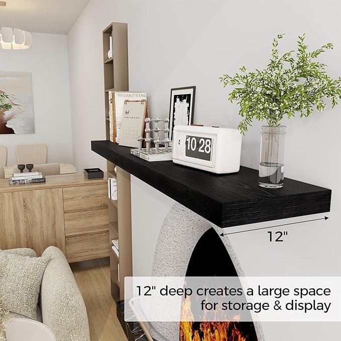 Black Floating Shelves 55 Inch Long, 12 Inch Deep Floating Shelves for Wall, 55 x 9 Large Floating Shelf for Fireplace Mantel, 2