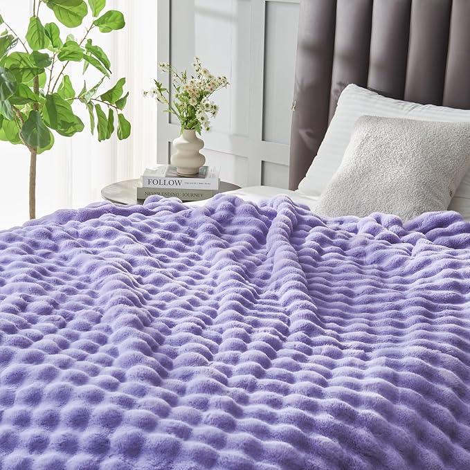 NEWCOSPLAY Faux Fur Throw Blanket Lavender Bubble Blanket Thick Warm Soft for Couch Sofa Bed 550GSM (Lavender, Throw(50