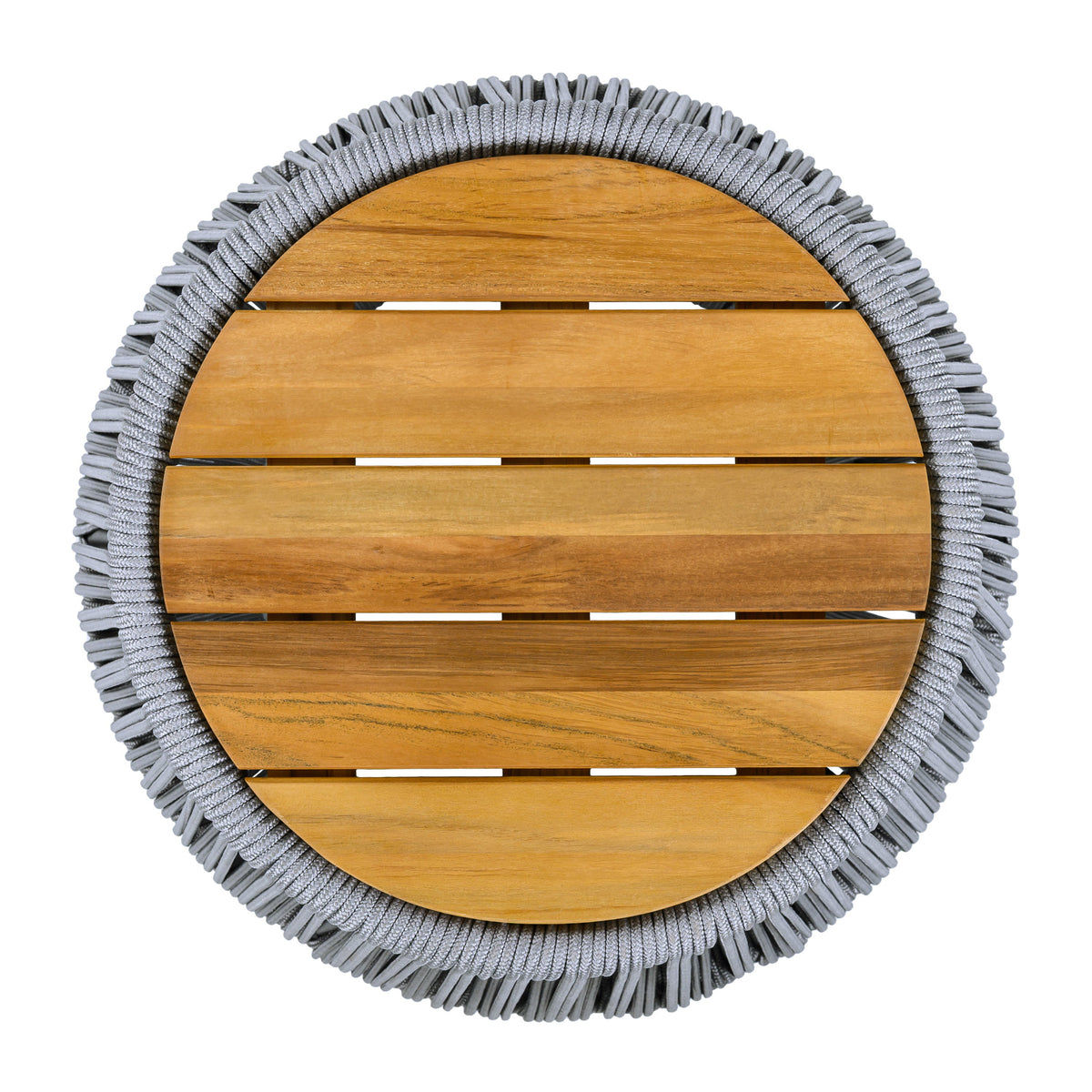 Acacia Wood Side Table with Grey Rope Design