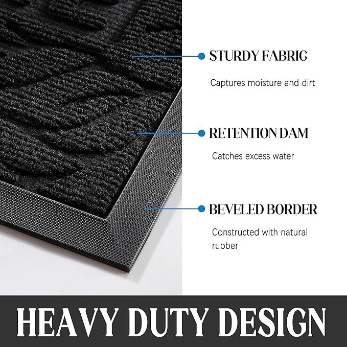 Yimobra Welcome Front Door Mat Outdoor, Heavy Duty Sturdy Non Slip Doormats, Rubber Backing, Low-Profile Entrance Rugs, Absorbent Resist Dirt, Easy Clean Patio Garage Floor Mats, 47X24 Inch, Black