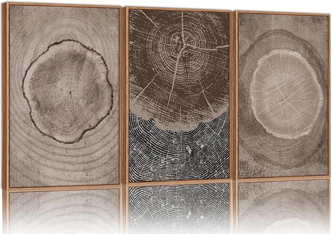 SIGNINART Beige Tree Ring Framed Canvas Wall Art Set, Abstract Black and White Rustic Wood Wall Decor, Neutral Wood Stump Artwork, Modern Art Prints for Bedroom Living Room Office 16