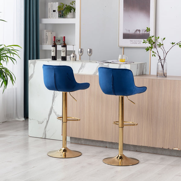 Chrome Footrest & Base Swivel Height-Adjustable Velvet Golden-Leg Bar Stool