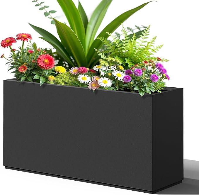 FENCY Metal Rectangular Planter Box, Large Planters for Outdoor Plants, Tall Planters for Outdoor Plants with Drainage Holes (32